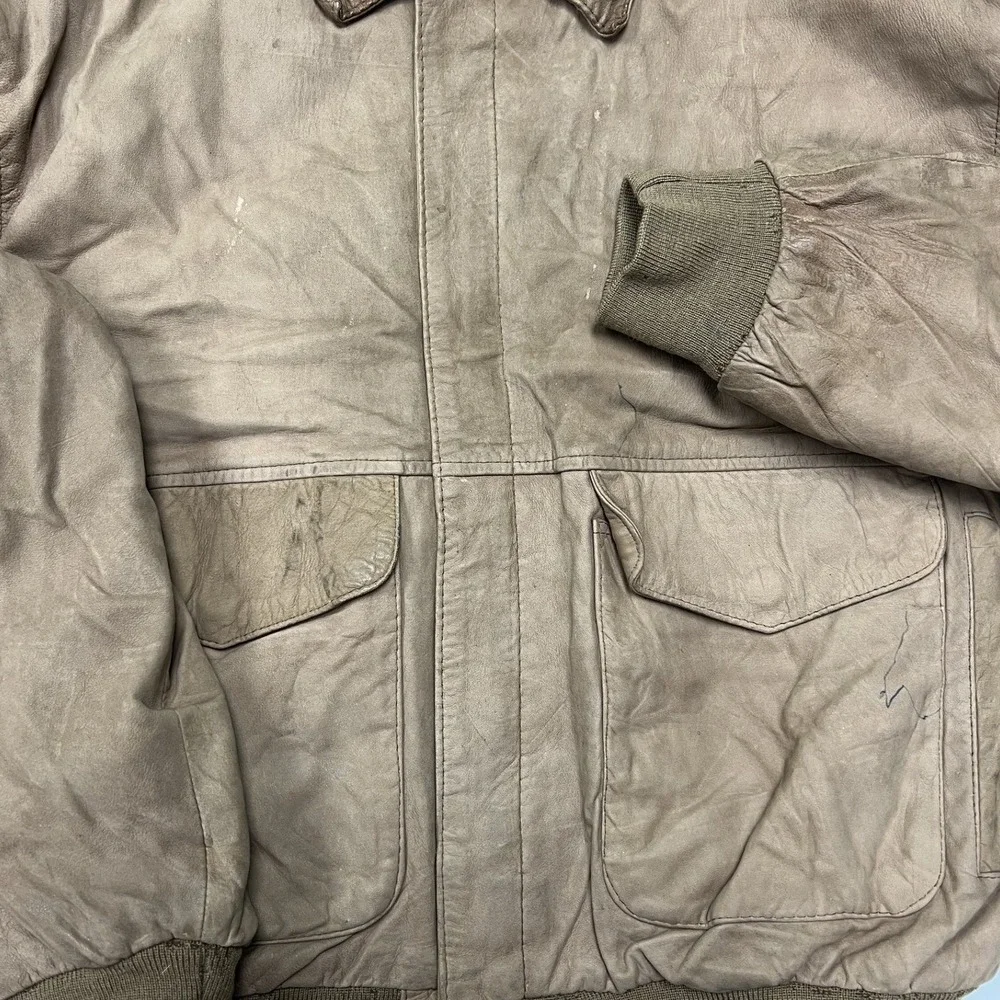 Rock Creek Leather Bomber Jacket Mens M Tan Vintage Map Lining Distressed E2
